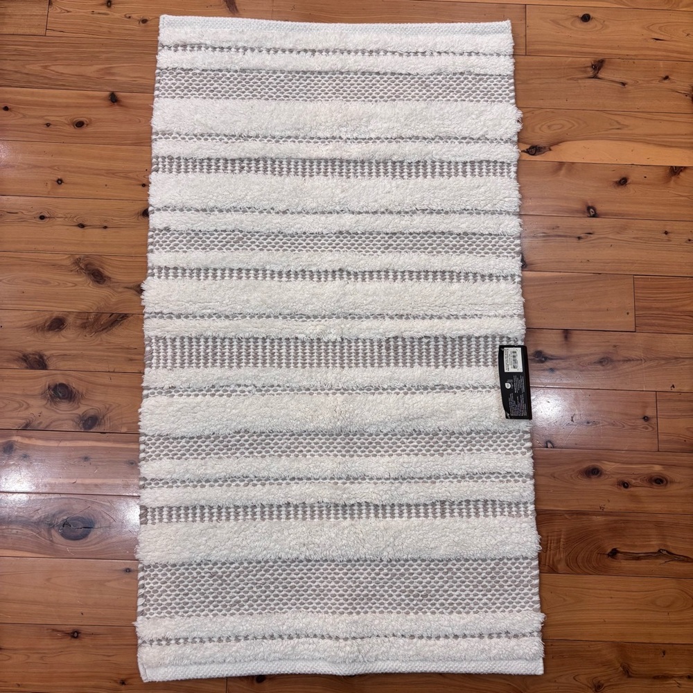 Hearth and Hand Striped Cream & Tan/Taupe Bath Rug 20 x 35 1/2 machine washable